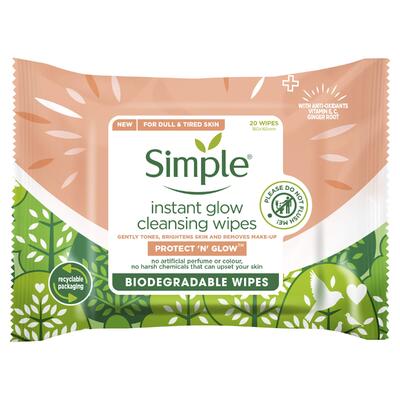 Simple Instant Glow Cleansing Wipes 20ct