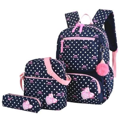 Polka Dot Pink & Navy Backpack Set