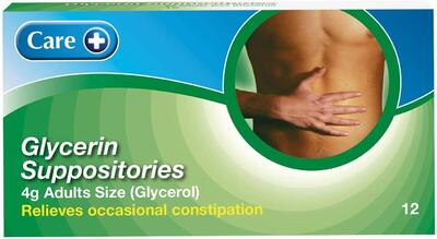 Care+ Glycerin Suppositories 4g Adult Size 12's: $1.50