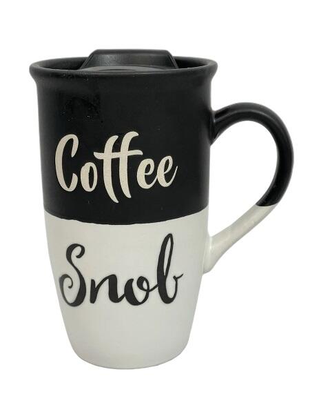 Coffee Snob Black & White Ceramic Travel Mug