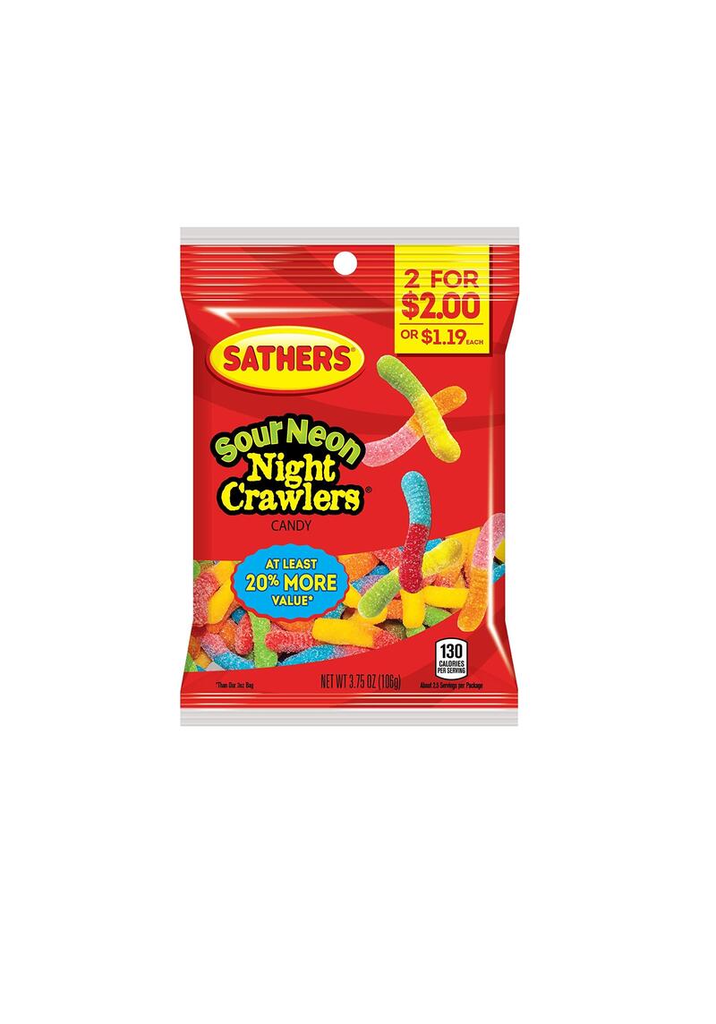 Sathers Sour Neon Night Crawler Candy 3.75oz