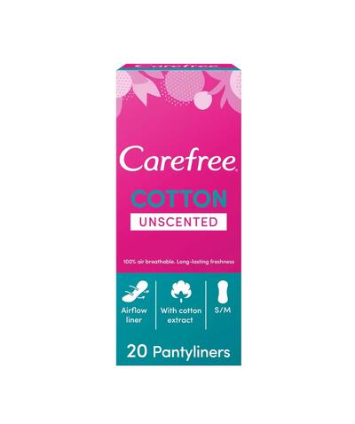 Carefree Cotton Breathable Pantyliners Unscented 20 count