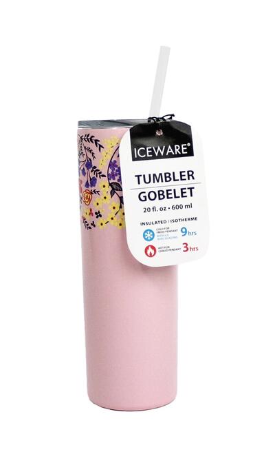 Floral Pink/Mint Slim Tumbler With Straw Assorted 20oz