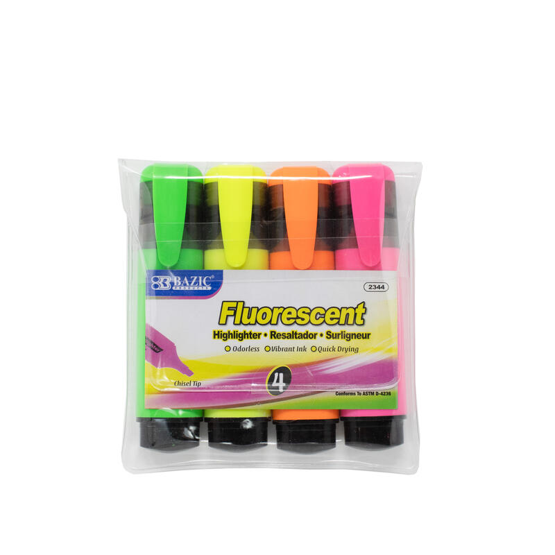 Fluorescent Highlighters With Pocket Clip Chisel Tip 4 Pack: $5.99