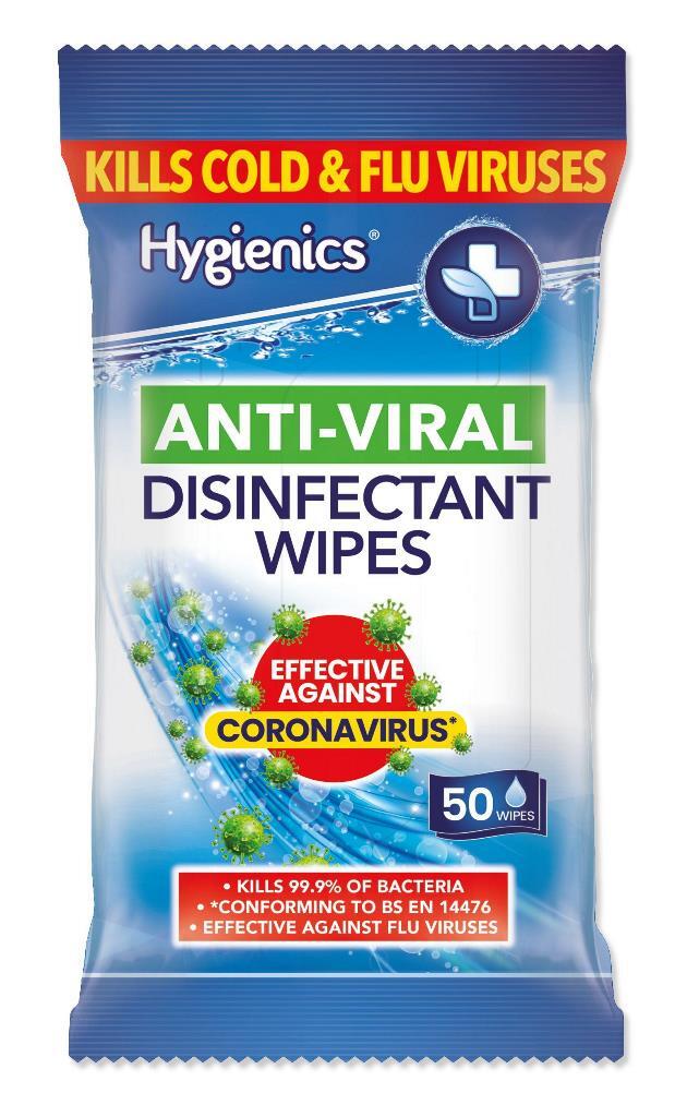 Hygienics Anti-Viral Disinfectant Wipes 50ct