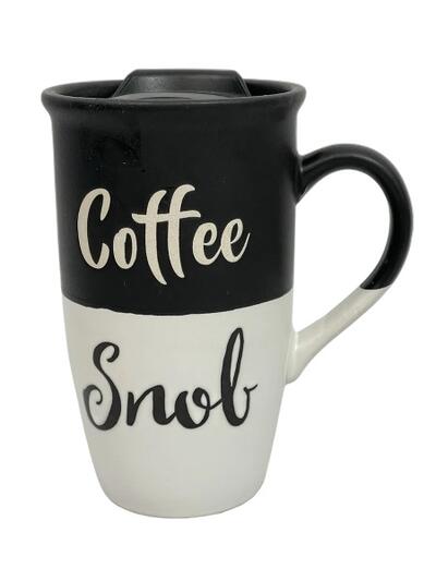 Coffee Snob Black & White Ceramic Travel Mug