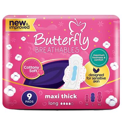 Butterfly Breathables Maxi Thick Sanitary Napkins 9ct