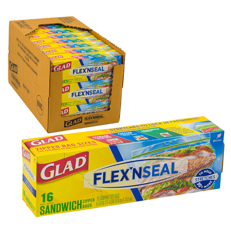 Glad Flex'N Seal Sandwich Zipper Bags 16 count