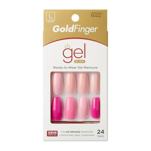 Gold Finger Gel Glam Trendy Long Nails 24 count