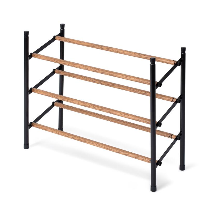 Oak Grain 3 Tier Extendable Stackable Shoe Rack