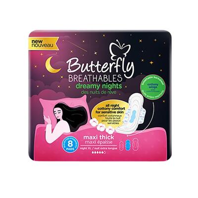 Butterfly Breathables Dreamy Nights Sanitary Napkins 8ct