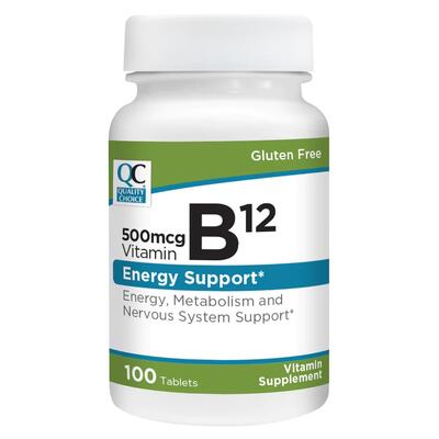 QC 500mcg Vitamin B12 Energy Support 100 Tabs: $12.00